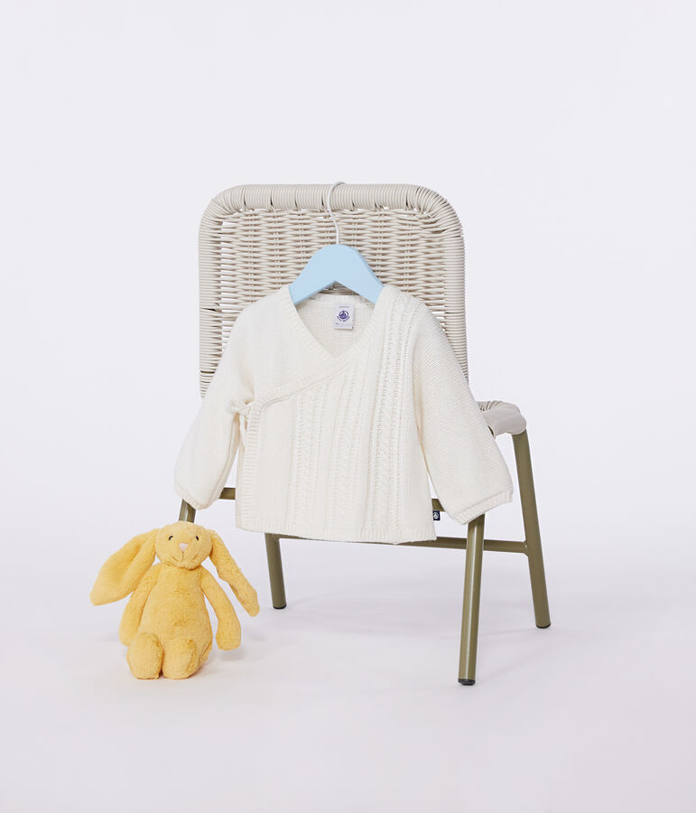 Cardigan en laine et coton b&eacute;b&eacute; blanc MARSHMALLOW