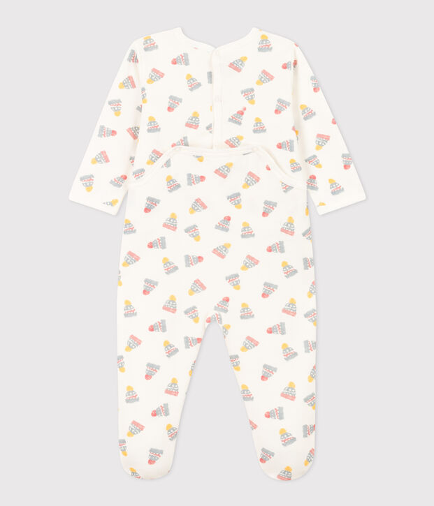 Pyjama b&eacute;b&eacute; bonnets en molleton blanc/multicouleur