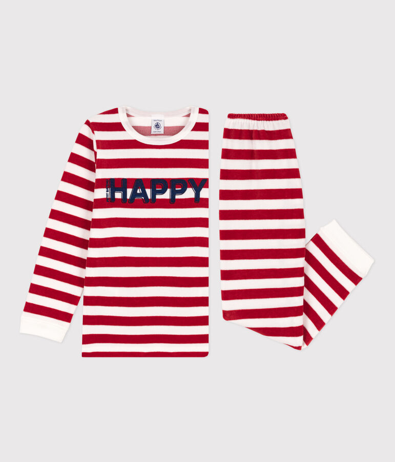 Pyjama  ray&eacute; en velours enfant STOP/ MARSHMALLOW