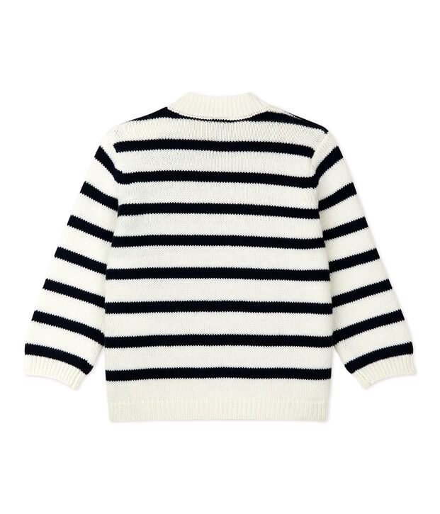Pull en laine et coton b&eacute;b&eacute;. blanc/bleu