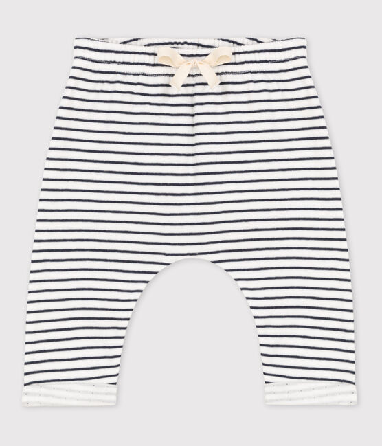 Pantalon à rayures marinières bébé en tubique en coton blanc MARSHMALLOW/bleu SMOKING