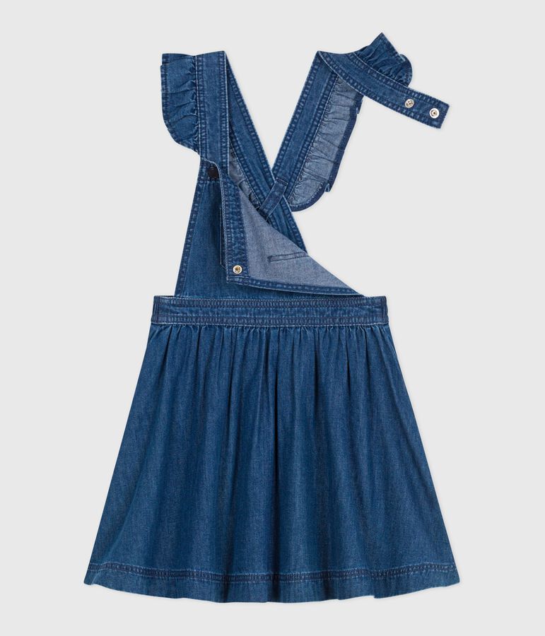 Robe enfant salopette en denim bleu DENIM MOYEN