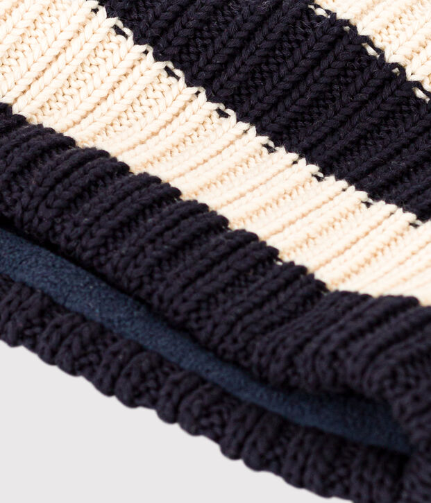 Snood ray&eacute; en tricot doubl&eacute; en polaire b&eacute;b&eacute;/enfant gar&ccedil;on-fille bleu/&eacute;cru