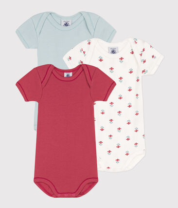 PETIT BATEAU - Lot de 3 bodies manches courtes fleurs en coton