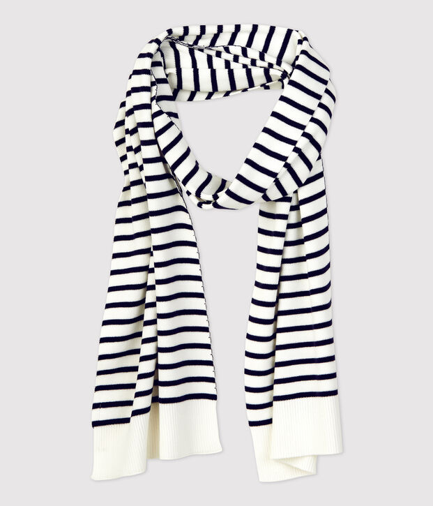 Echarpe ray&eacute;e en coton Femme/Homme blanc/bleu