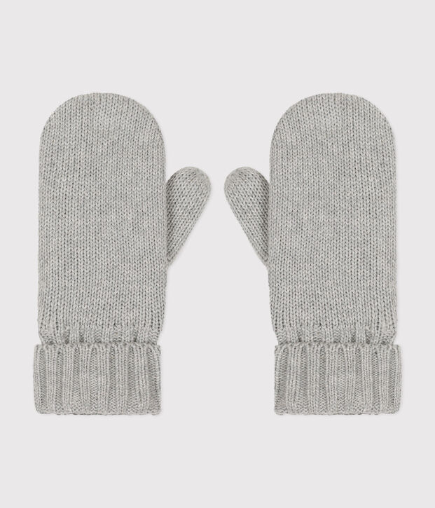 Moufles enfant en tricot unies doubl&eacute;es polaire gris