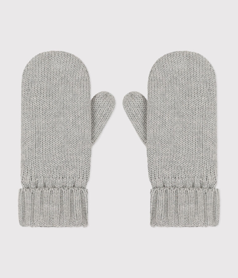 Moufles enfant en tricot unies doubl&eacute;es polaire gris