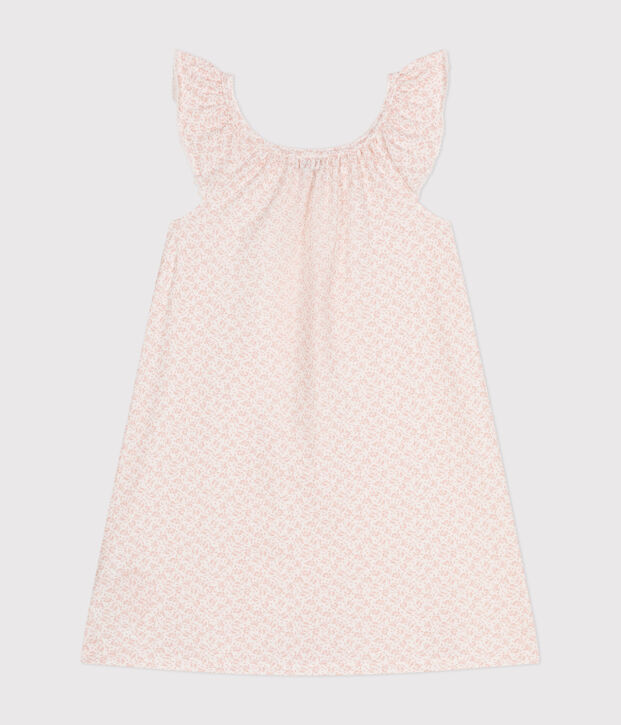 Chemise de nuit en coton motif fleurs enfant blanc/rose