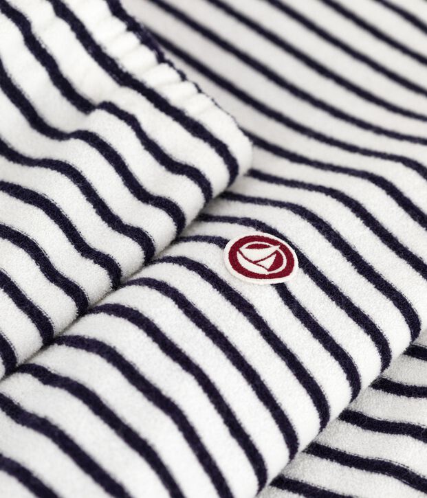 Pyjama femme en coton &eacute;ponge &agrave; rayures bleu/bleu