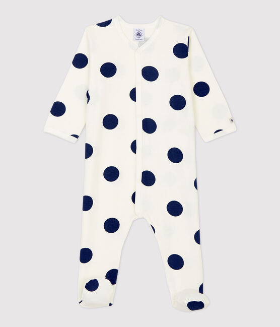 Dors-bien bébé à pois en coton biologique blanc MARSHMALLOW/bleu MEDIEVAL