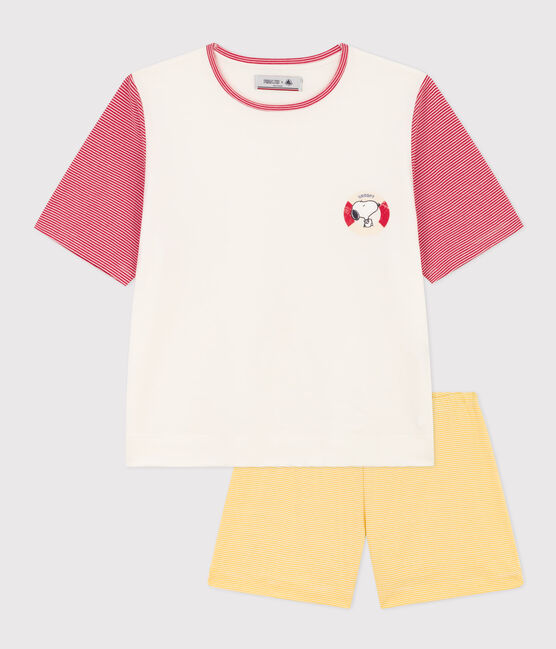 Pyjacourt Petit Bateau X Snoopy femme en coton blanc MARSHMALLOW/blanc MULTICO