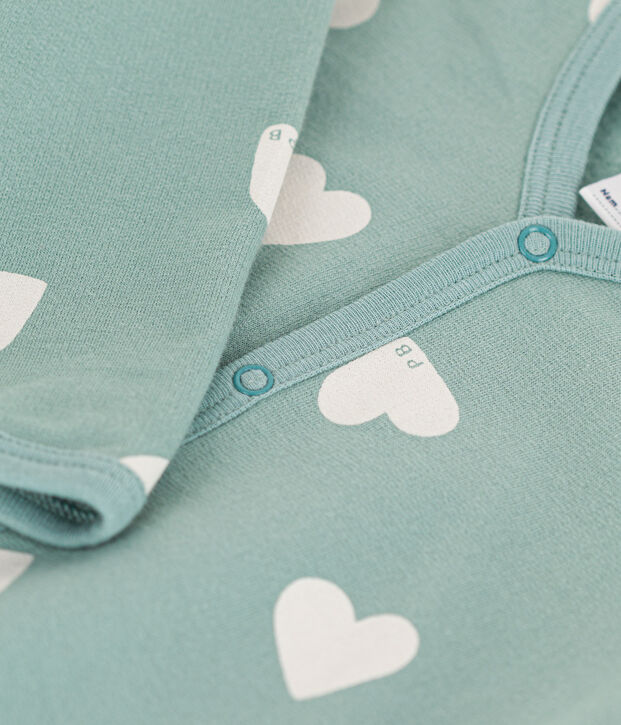Pyjama b&eacute;b&eacute; coeurs en molleton vert/&eacute;cru