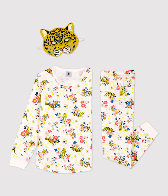 Pyjama phosphorescent imprimé panthère petite fille en coton blanc MARSHMALLOW/blanc MULTICO