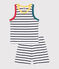 Pyjama short enfant en coton débardeur à rayures blanc MARSHMALLOW/bleu SMOKING