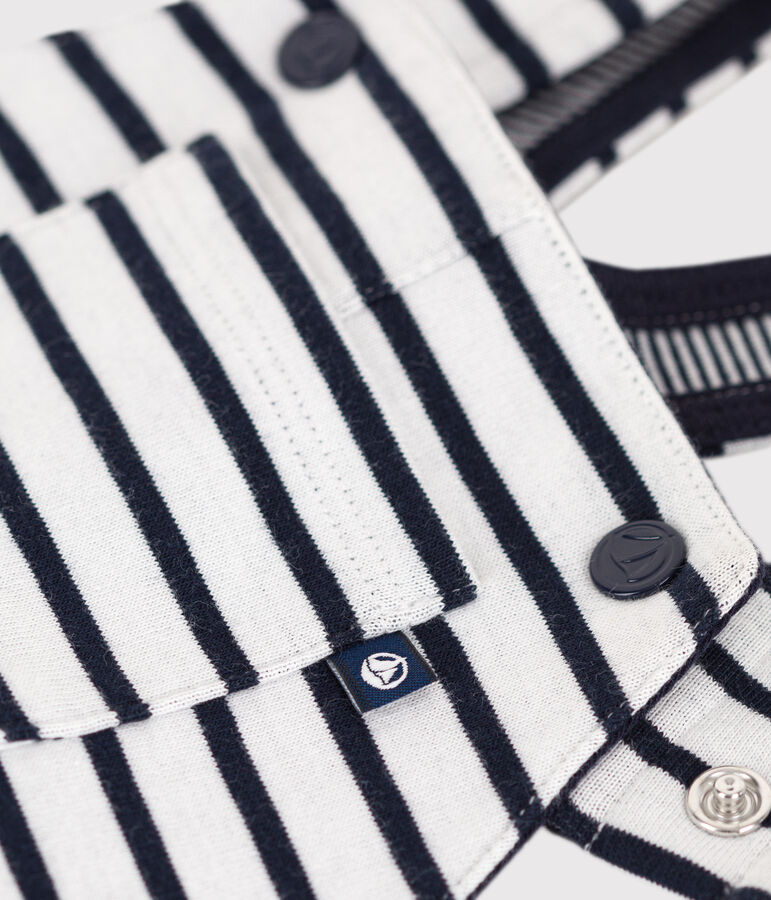 Salopette longue en jersey &eacute;pais ray&eacute; b&eacute;b&eacute; blanc MARSHMALLOW/bleu SMOKING