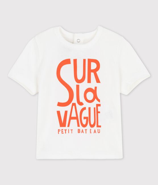 Tee-shirt manches courtes avec motif en coton bébé blanc MARSHMALLOW