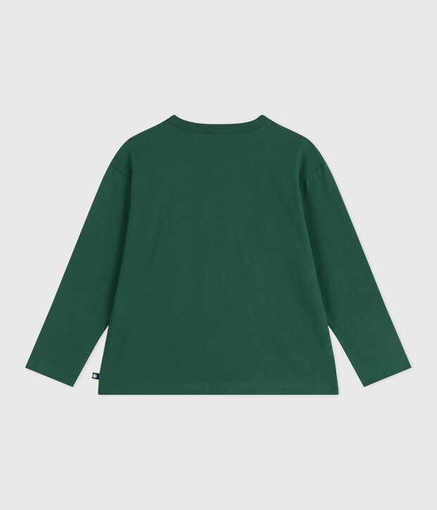 Tee-shirt enfant manches longues en coton imprim&eacute; vert
