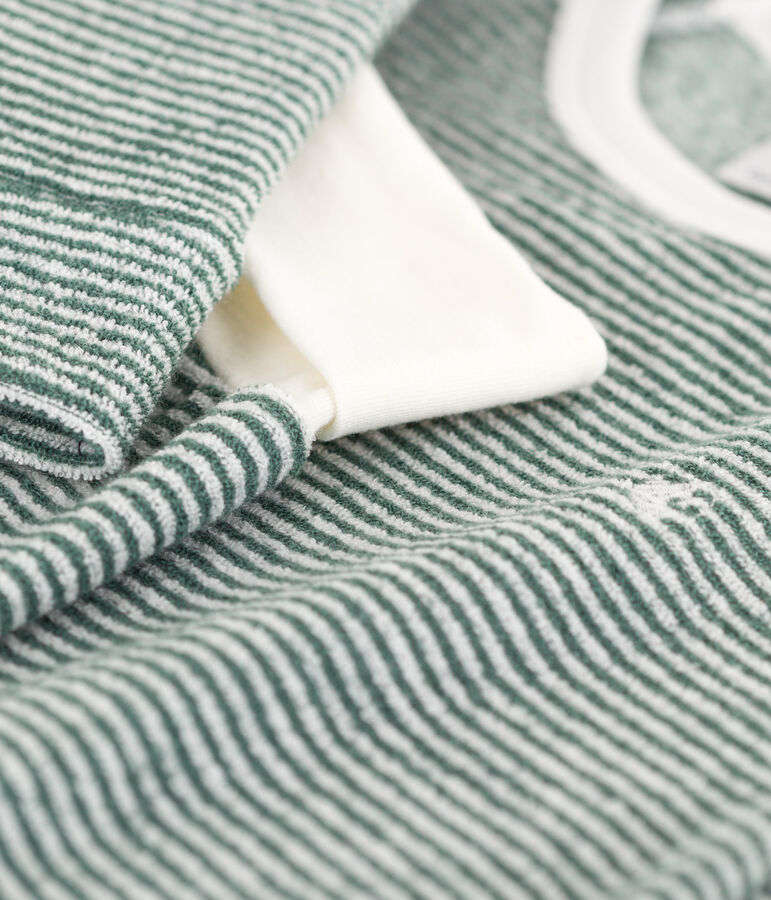 Pyjama milleraies en coton en &eacute;ponge enfant vert VALLEE/blanc MARSHMALLOW