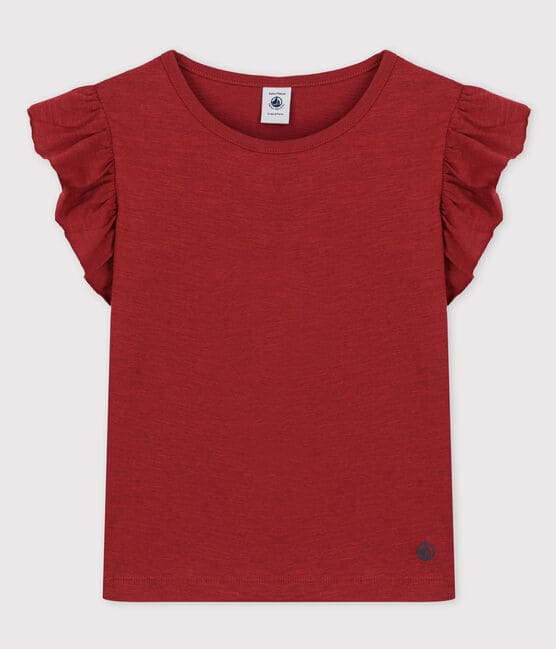 T-shirt manches courtes en coton enfant fille marron OMBRIE