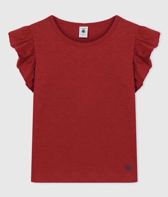 T-shirt manches courtes en coton enfant fille marron OMBRIE
