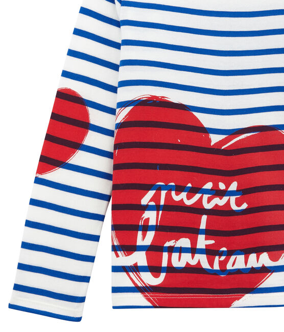 Marinière créative enfant fille blanc MARSHMALLOW/bleu PERSE