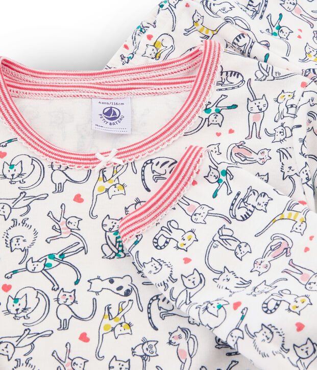 Pyjama petite fille en c&ocirc;te blanc/multicouleur