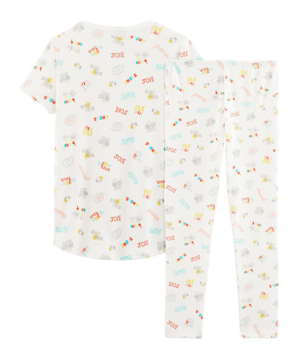 Pyjama petite fille en c&ocirc;te blanc/multicouleur