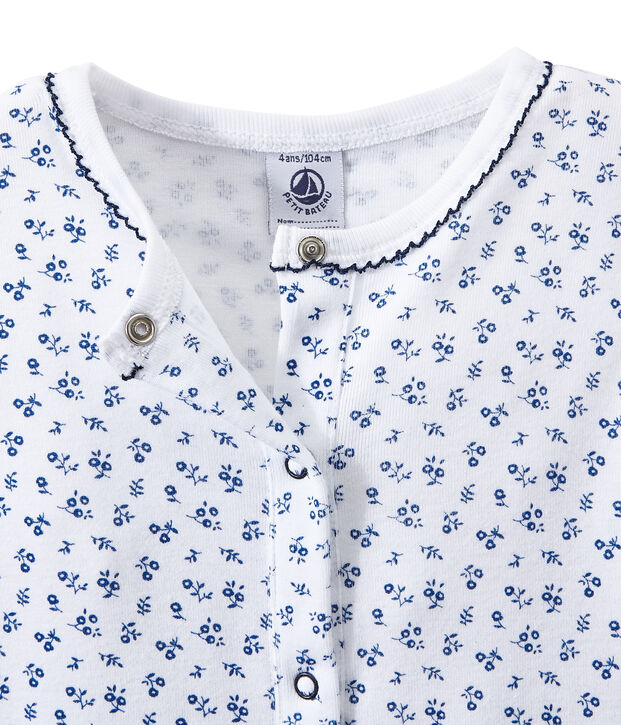 Pyjama combinaison fille imprim&eacute; blanc/bleu
