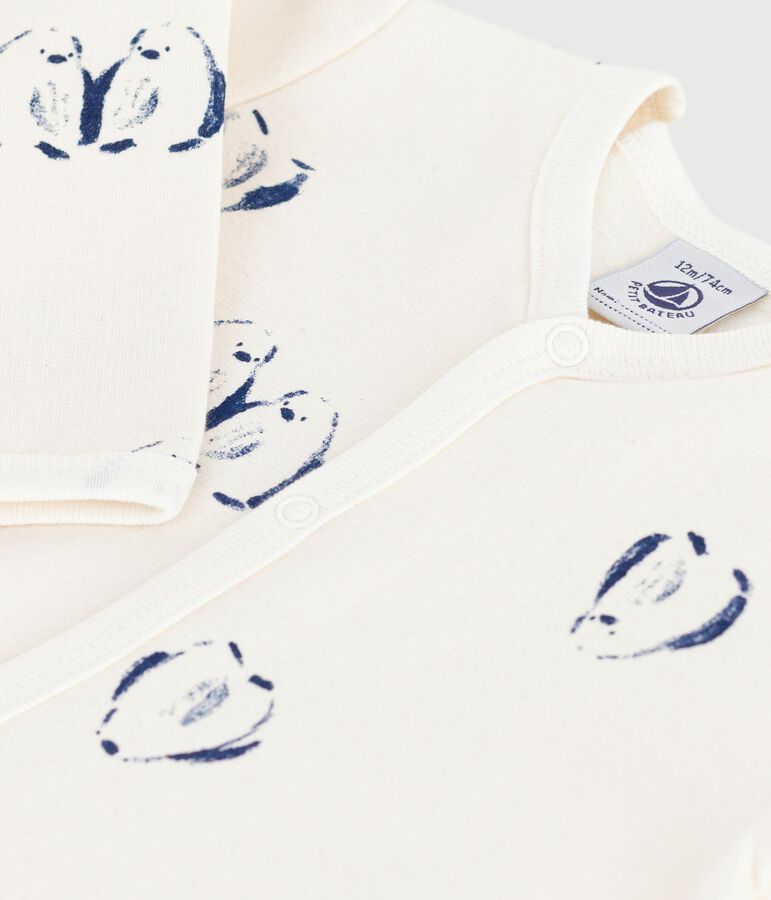 Pyjama b&eacute;b&eacute; en molleton gratt&eacute; avec col p&eacute;tale imprim&eacute; fleuri &eacute;cru/multicouleur