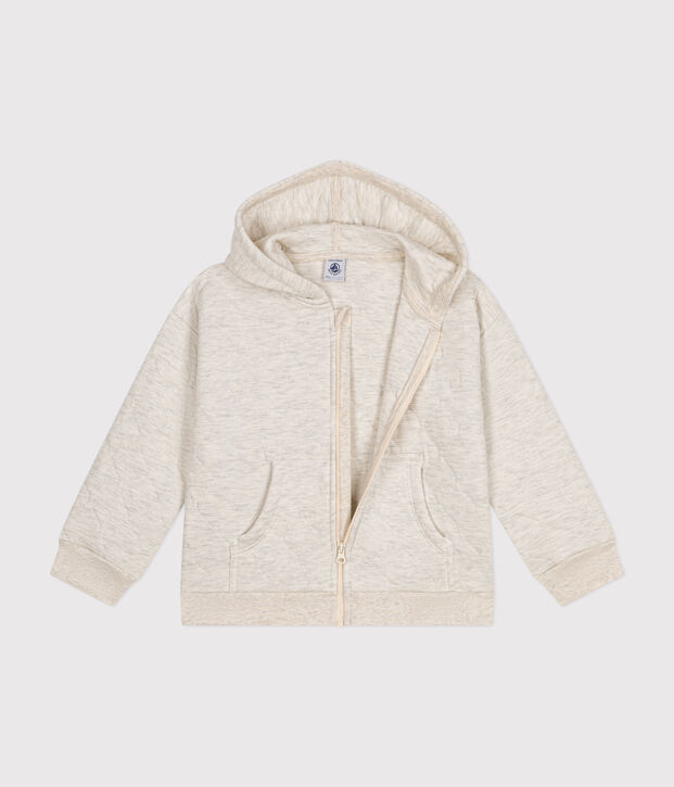 Sweatshirt zipp&eacute; &agrave; capuche en tubique matelass&eacute; enfant fille / gar&ccedil;on beige