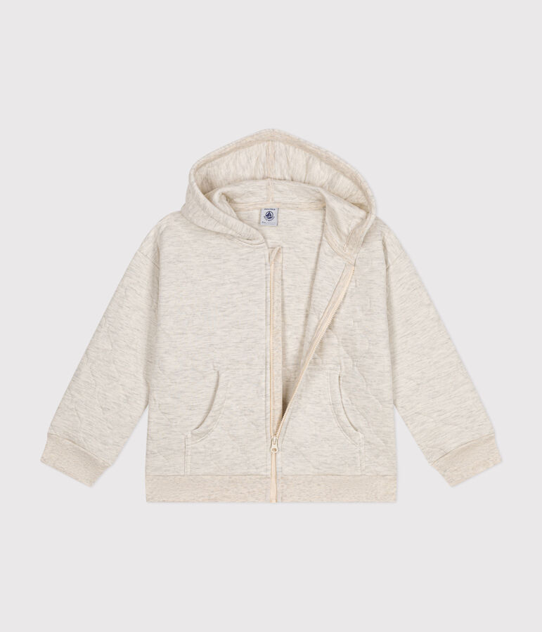 Sweatshirt zipp&eacute; &agrave; capuche en tubique matelass&eacute; enfant fille / gar&ccedil;on beige MONTELIMAR CHINE
