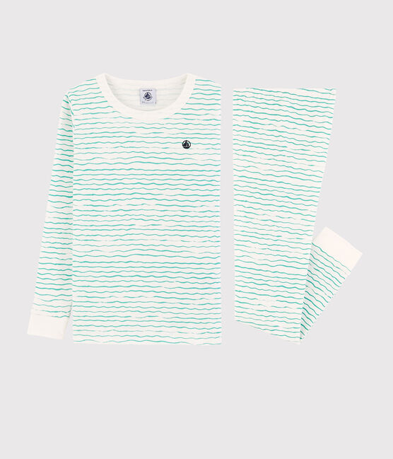 Pyjama snugfit imprimé vagues vertes petit garçon en coton blanc MARSHMALLOW/ VERT
