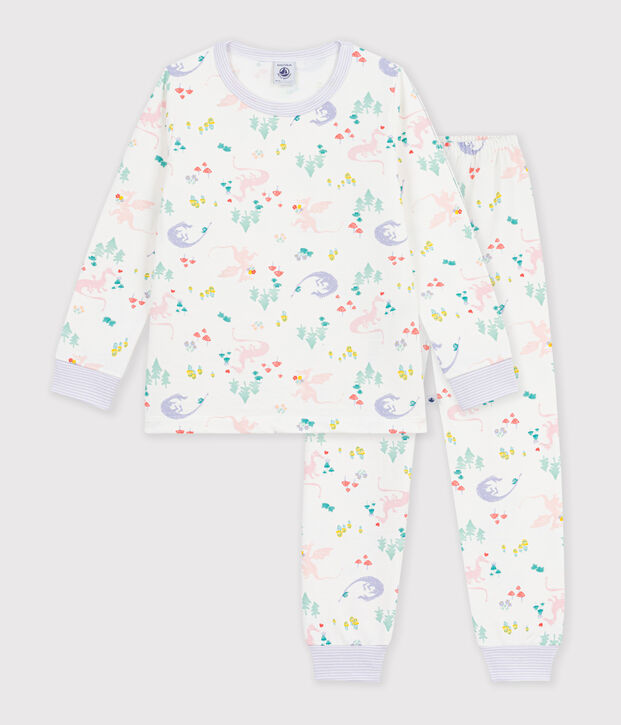 Pyjama enfant en molleton imprim&eacute; dragons blanc/multicouleur
