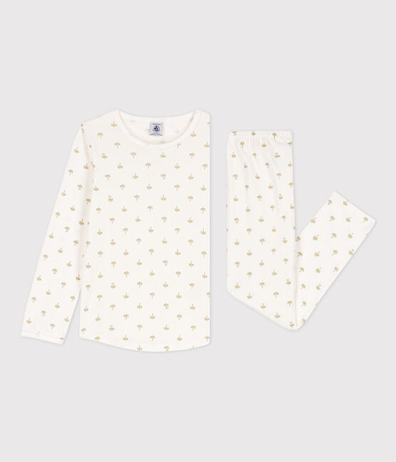 Pyjama palmiers en coton petite fille blanc MARSHMALLOW/blanc MULTICO