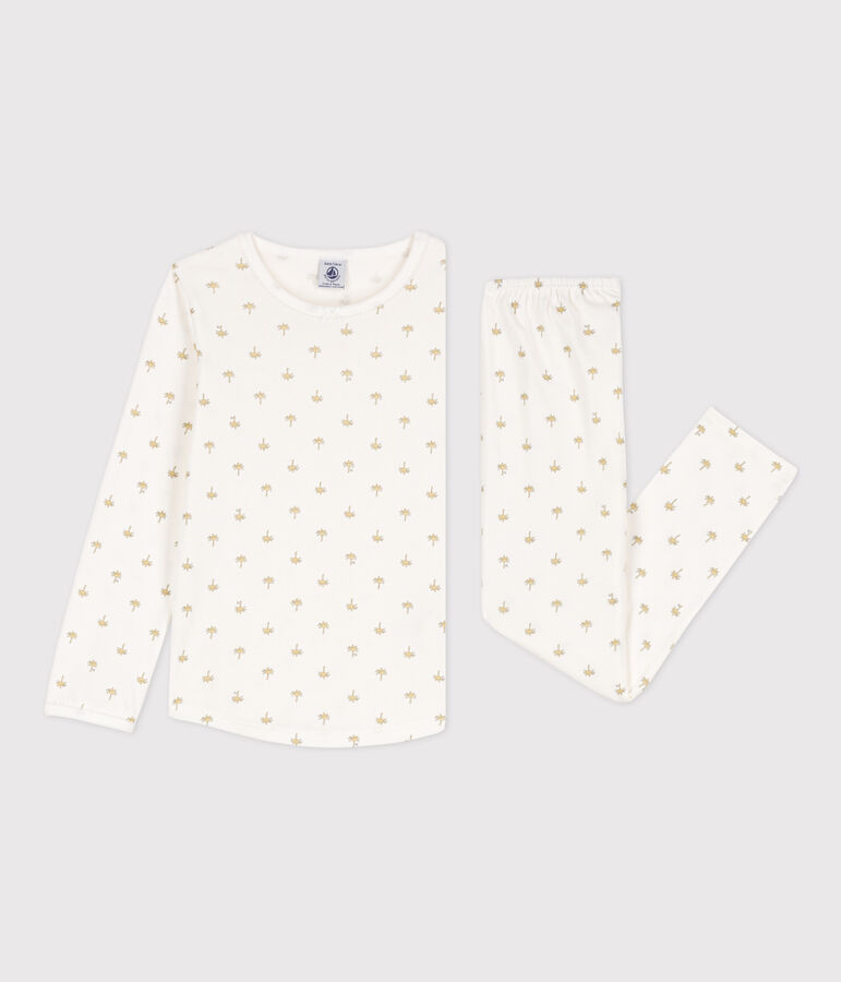 Pyjama palmiers en coton petite fille blanc/multicouleur