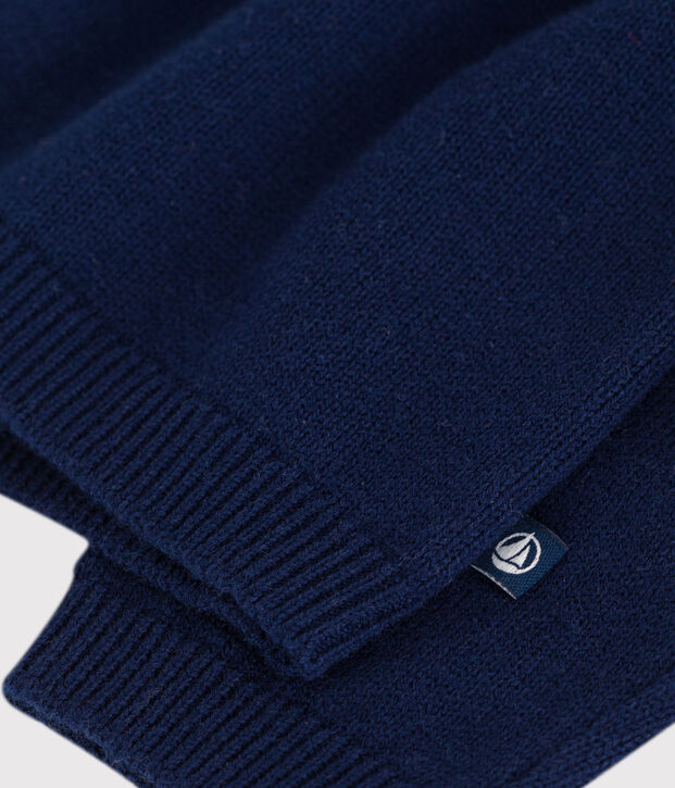 Cardigan b&eacute;b&eacute; en tricot laine et coton uni &agrave; col bleu marine