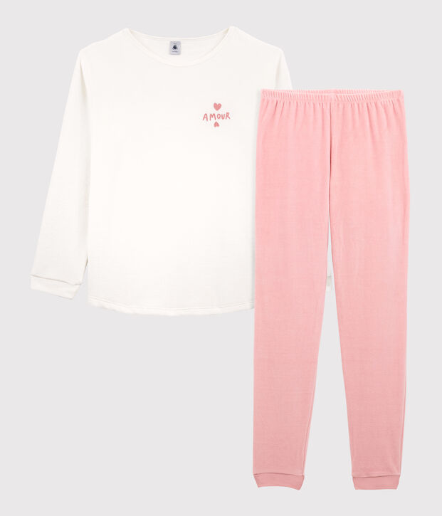 Pyjama fille en velours rose/blanc