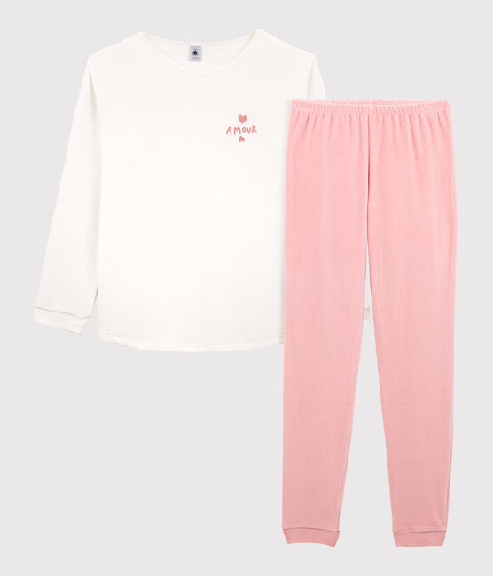 Pyjama fille en velours rose CHARME/blanc MARSHMALLOW