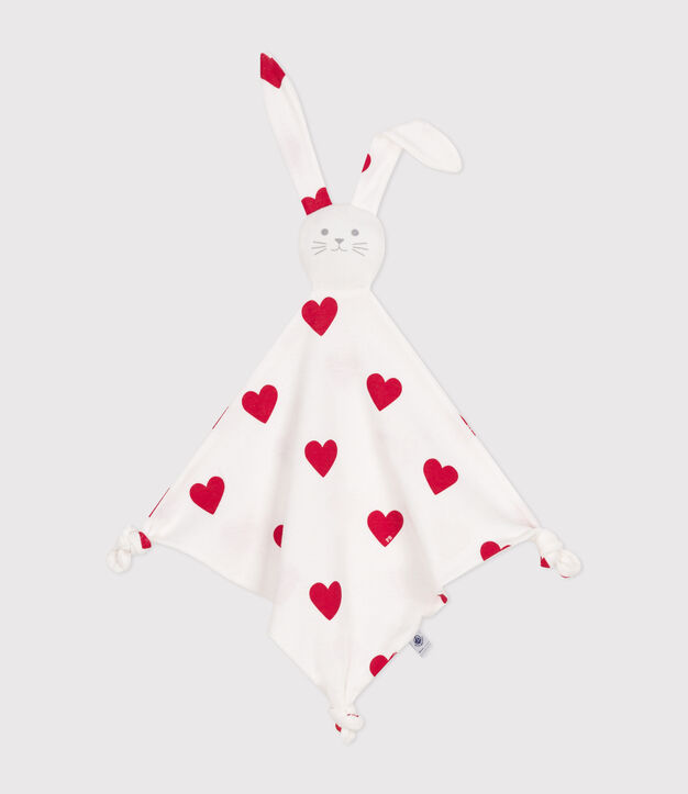 Doudou coeur en coton blanc/rouge