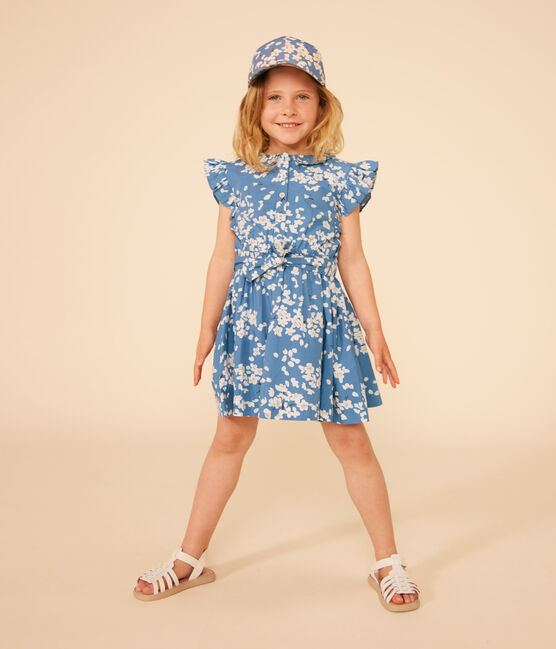 Robe imprimée sans manche en popeline enfant fille bleu BEACH/ MULTICO