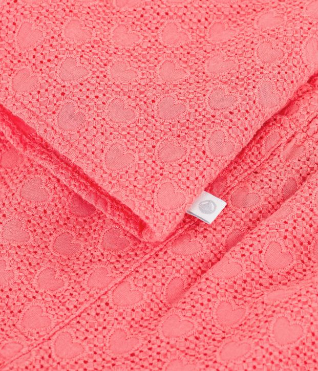 Ensemble b&eacute;b&eacute; 2 pi&egrave;ces en broderie anglaise, motif c&oelig;urs corail