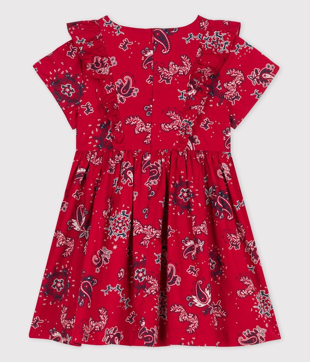 Robe manches courtes en popeline enfant fille rouge/multicouleur