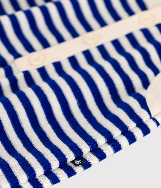 Combinaison courte en bouclette &eacute;ponge b&eacute;b&eacute; bleu/&eacute;cru