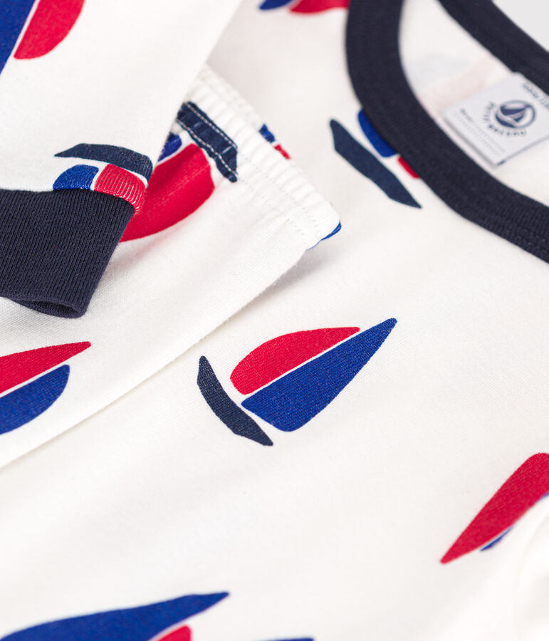 Pyjama ajust&eacute; en coton imprim&eacute; bateaux enfant blanc MARSHMALLOW/blanc MULTICO