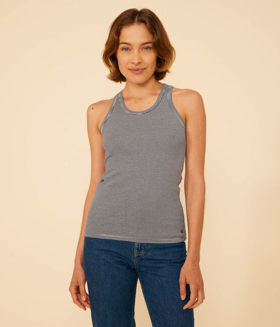 Débardeur l'Iconique en coton rayé femme bleu SMOKING/blanc MARSHMALLOW