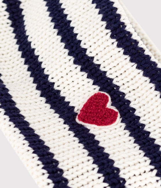 Snood bébé rayé en tricot doublé en polaire bleu MARSHMALLOW/ SOIR