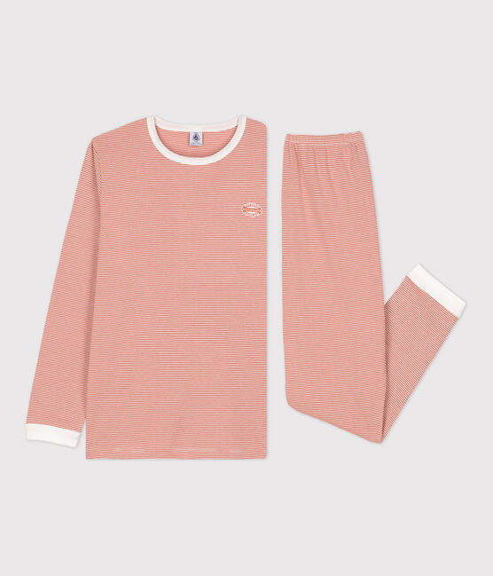 Pyjama milleraies fille / garçon en coton rose BRANDY/blanc MARSHMALLOW