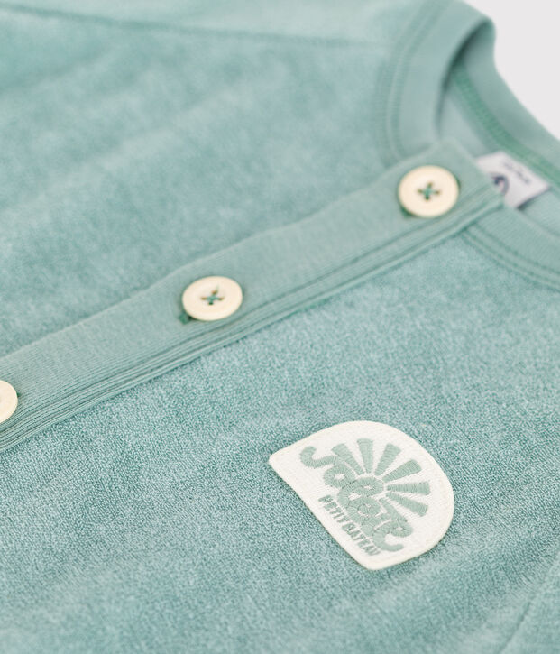 Combicourte b&eacute;b&eacute; en coton &eacute;ponge manches courtes unie et badge vert