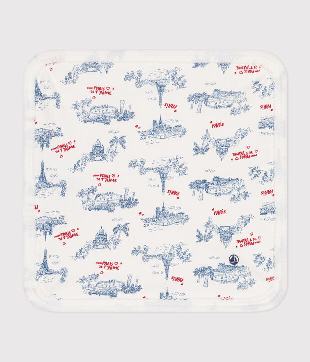Lingette b&eacute;b&eacute; en coton et &eacute;ponge imprim&eacute;e Paris blanc/multicouleur