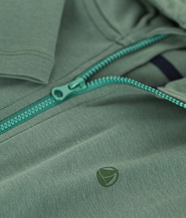 Sweatshirt zipp&eacute; &agrave; capuche en cote enfant gar&ccedil;on vert